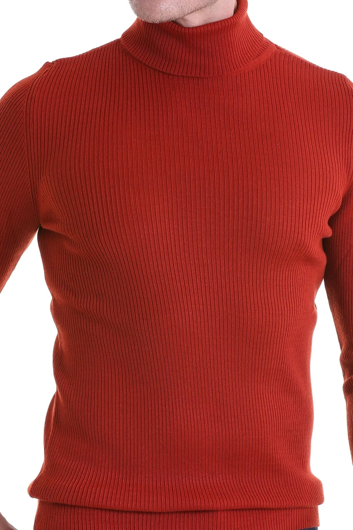 Comfort Fit Wool Blend Orange Turtleneck Sweater