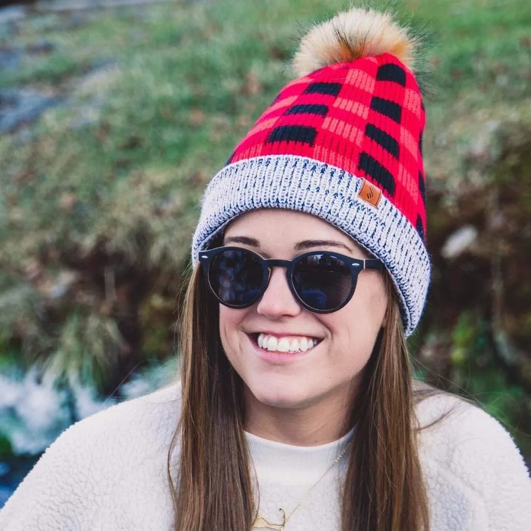 Cozy Pom Beanie - Buffalo Plaid