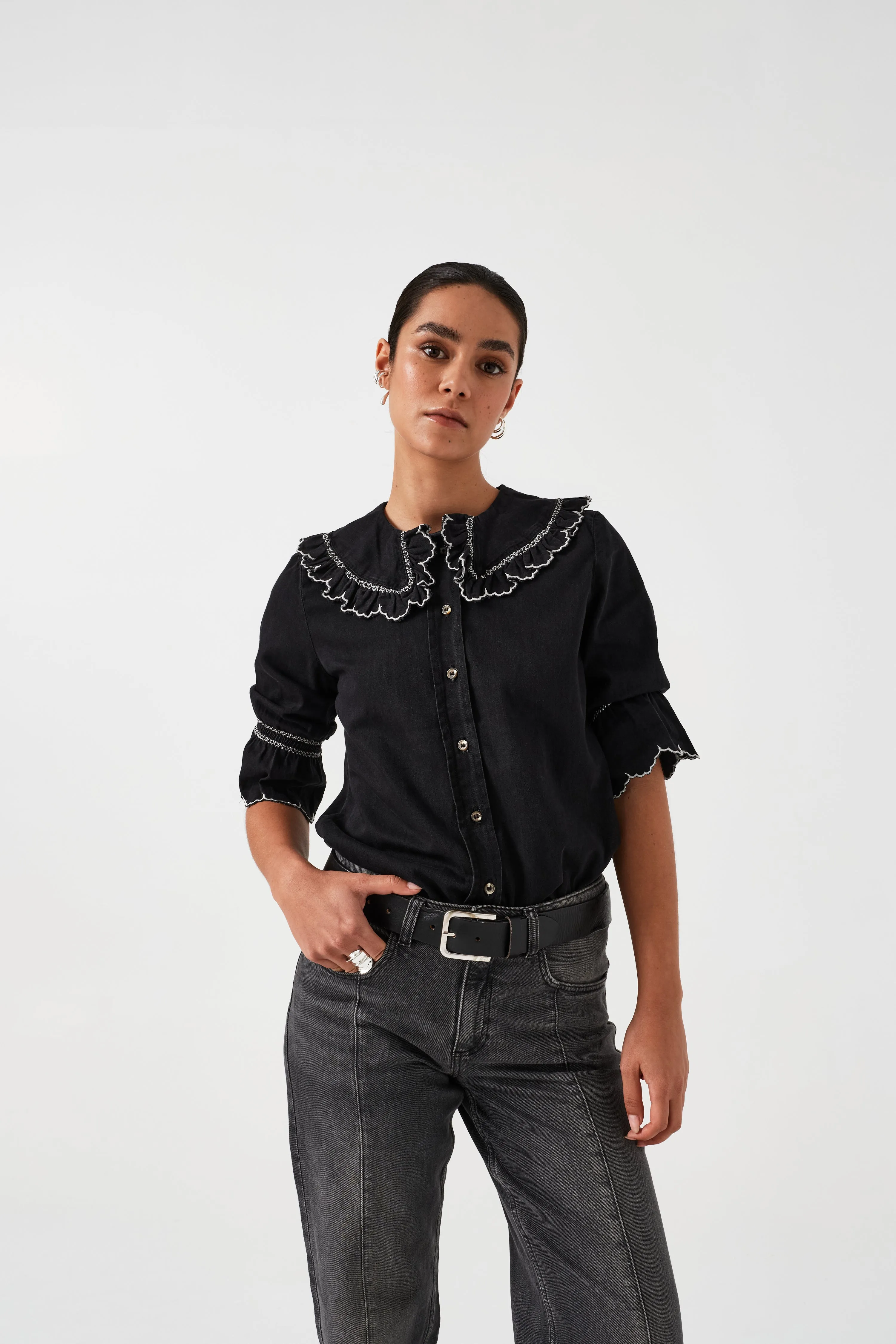 Daisy Blouse in Black Denim