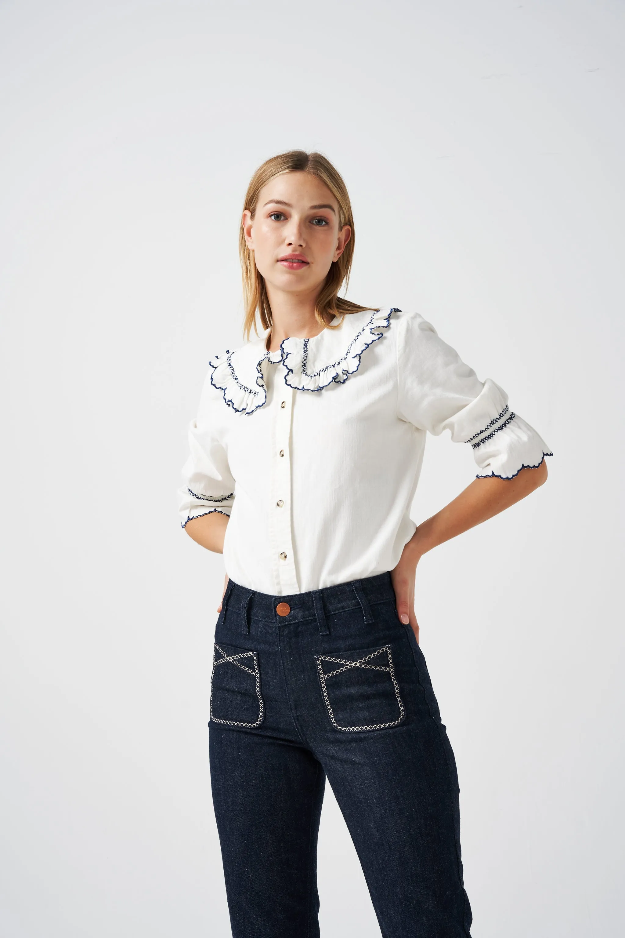 Daisy Blouse in Ecru Denim