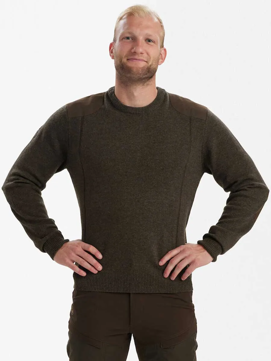 DEERHUNTER Sheffield Knit O-Neck Jumper - Mens - Dark Elm