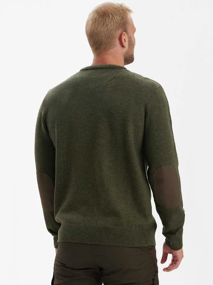 DEERHUNTER Sheffield Knit O-Neck Jumper - Mens - Green Melange