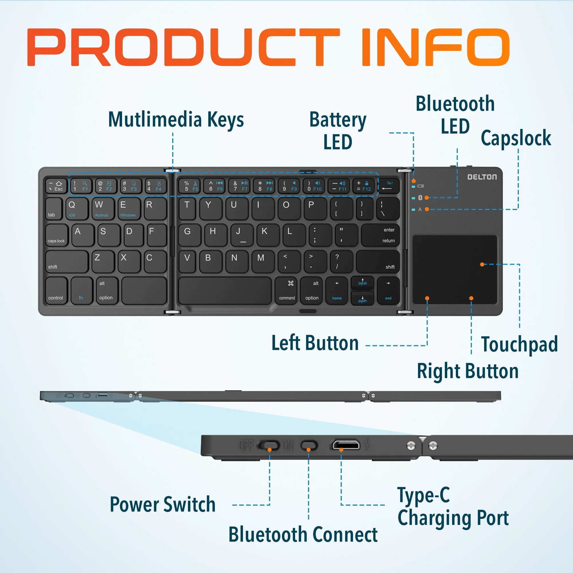 Delton KB75 Wireless Foldable Keyboard