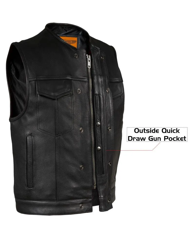 Dream Apparel Low Cut - Mens Leather Motorcycle Club Vest® Conceal Gun Pockets