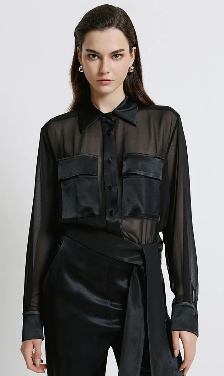 EIGHT - Long muslin shirt with satin details