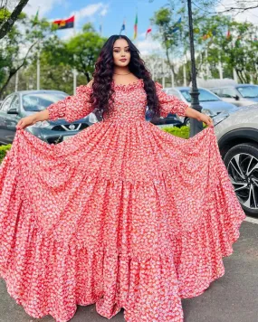 Elegant Colorful Ethiopian Shiffon Dress Stylish Habesha Chiffon Dress