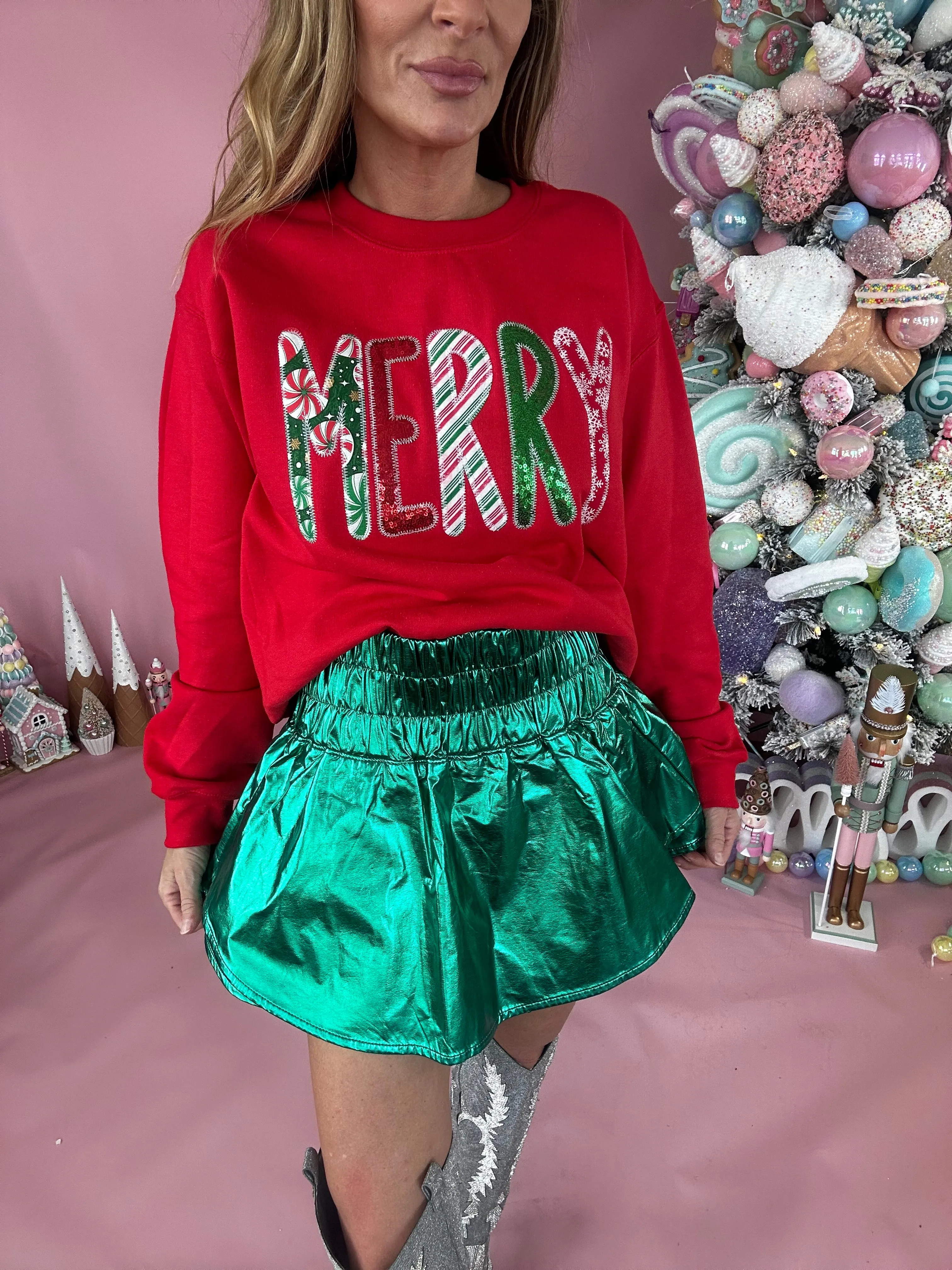 Emerald Metallic Faux Leather Sporty Skort