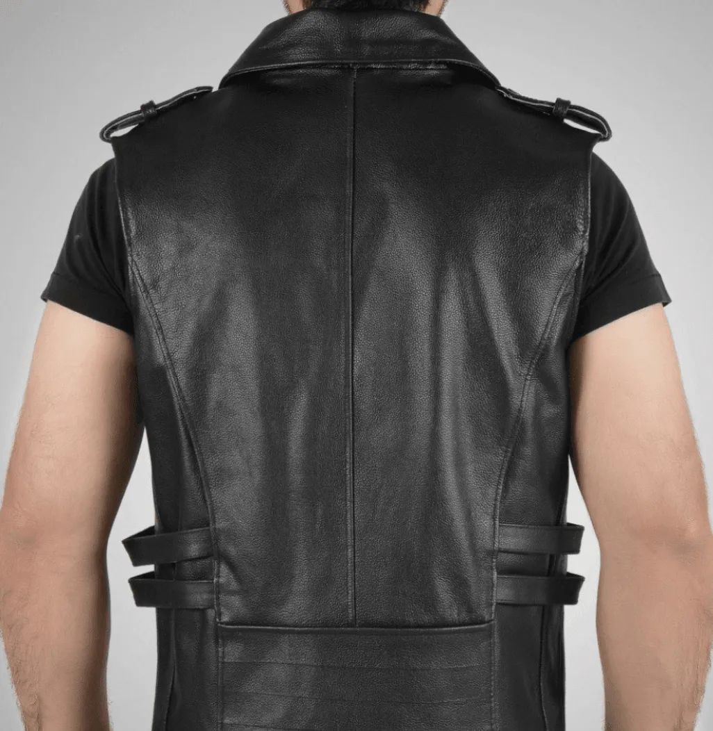 Enigma Black Leather Vest Men