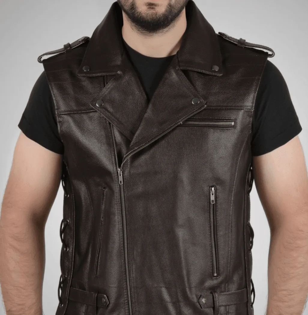 Enigma Black Leather Vest Men