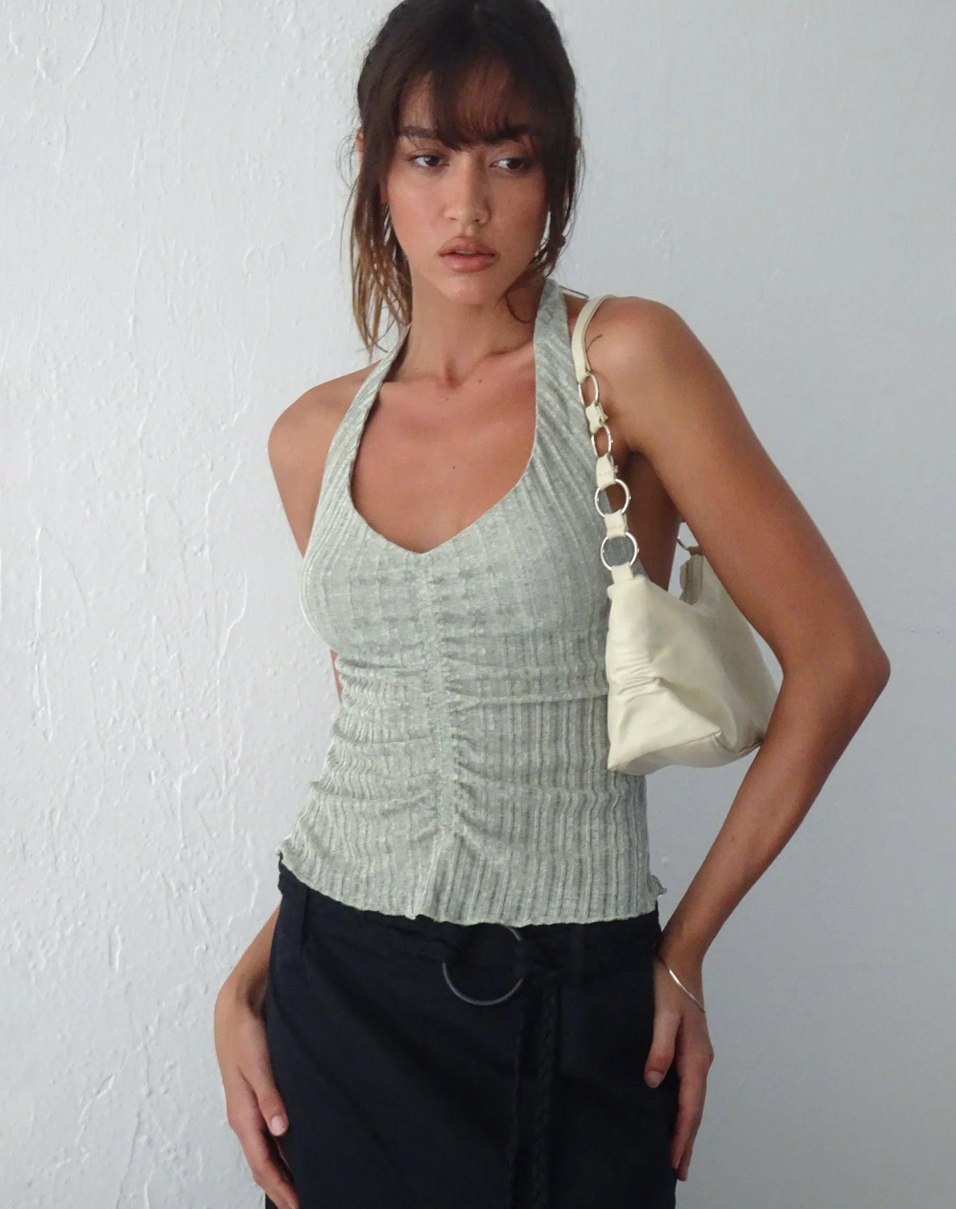 Enzley Knit Halterneck Top in Sage