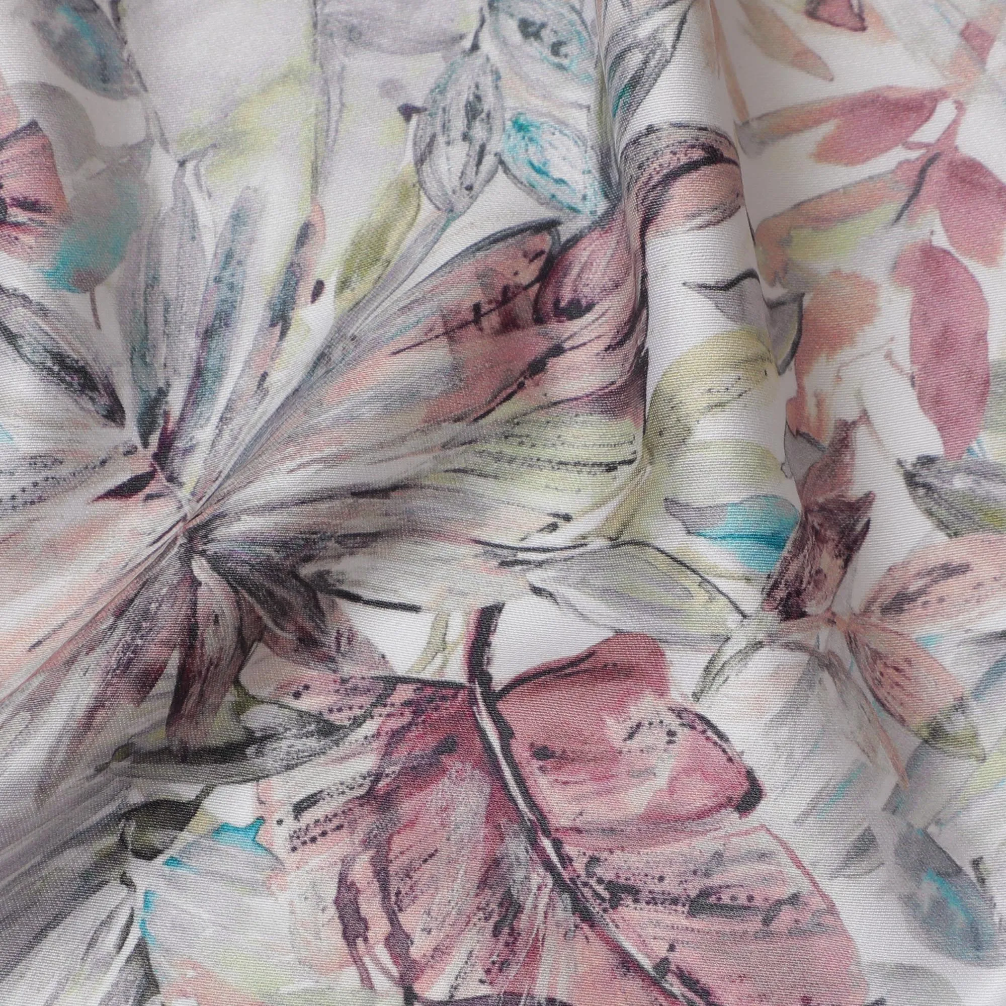 Ethereal White with Abstract Floral Cotton Satin Fabric, 110 cm Width-20071