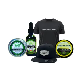 Everyday Bearded Lifestyle Kit - Beeswax, Woodsy, Mango (Balm, Oil, Butter, Hat, T-shirt)