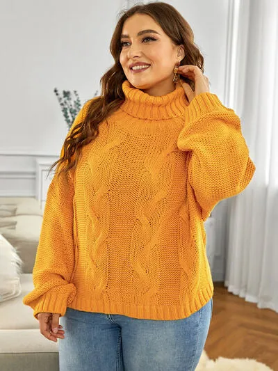 Explore More Collection - Cable-Knit Turtleneck Dropped Shoulder Sweater