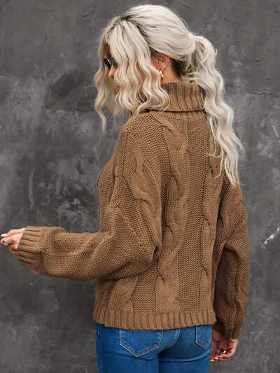 Explore More Collection - Cable-Knit Turtleneck Dropped Shoulder Sweater