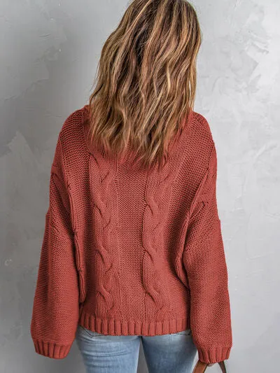 Explore More Collection - Cable-Knit Turtleneck Dropped Shoulder Sweater