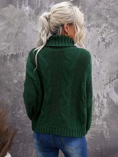 Explore More Collection - Cable-Knit Turtleneck Dropped Shoulder Sweater