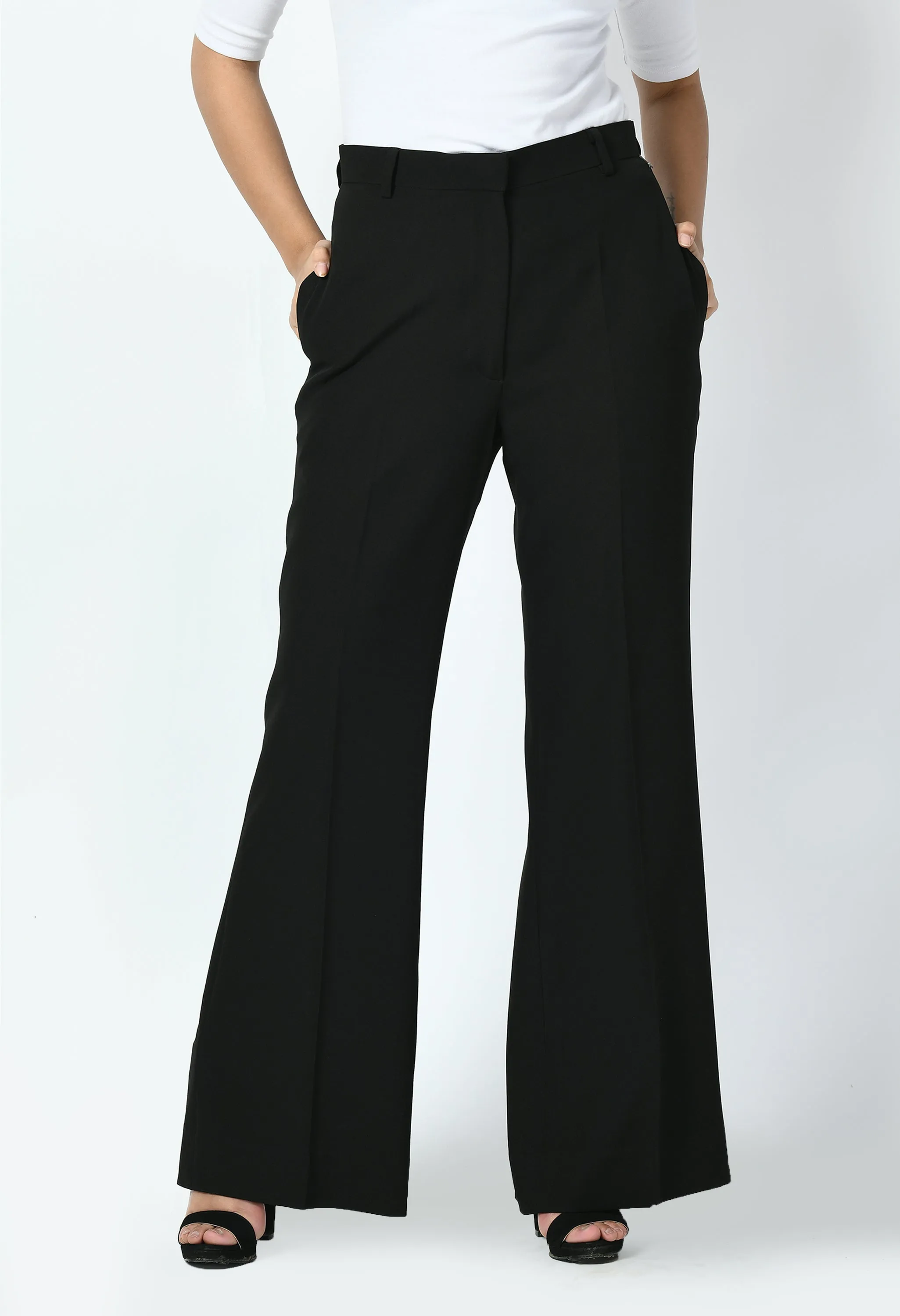 Exude Eminence Solid Bootcut Trousers (Black)