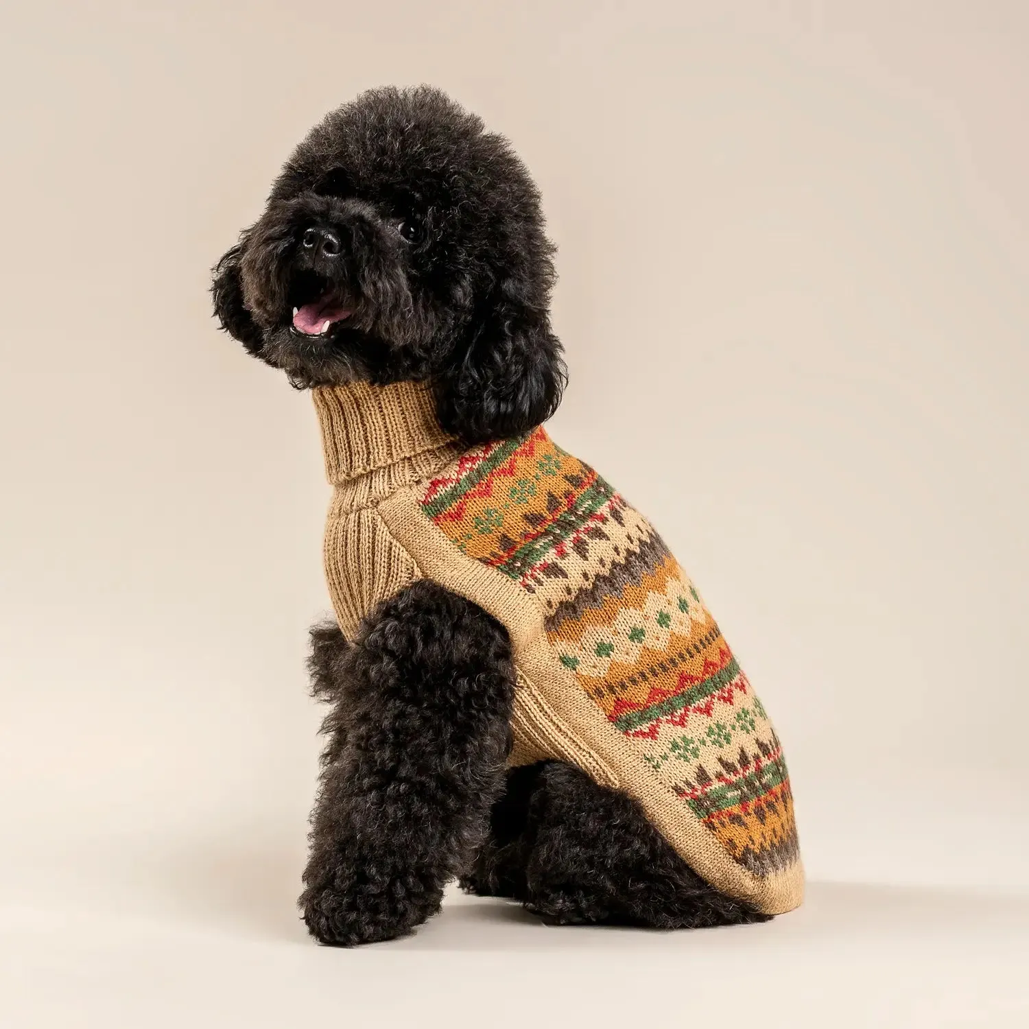 Fair Isle Tan Alpaca Dog Sweater