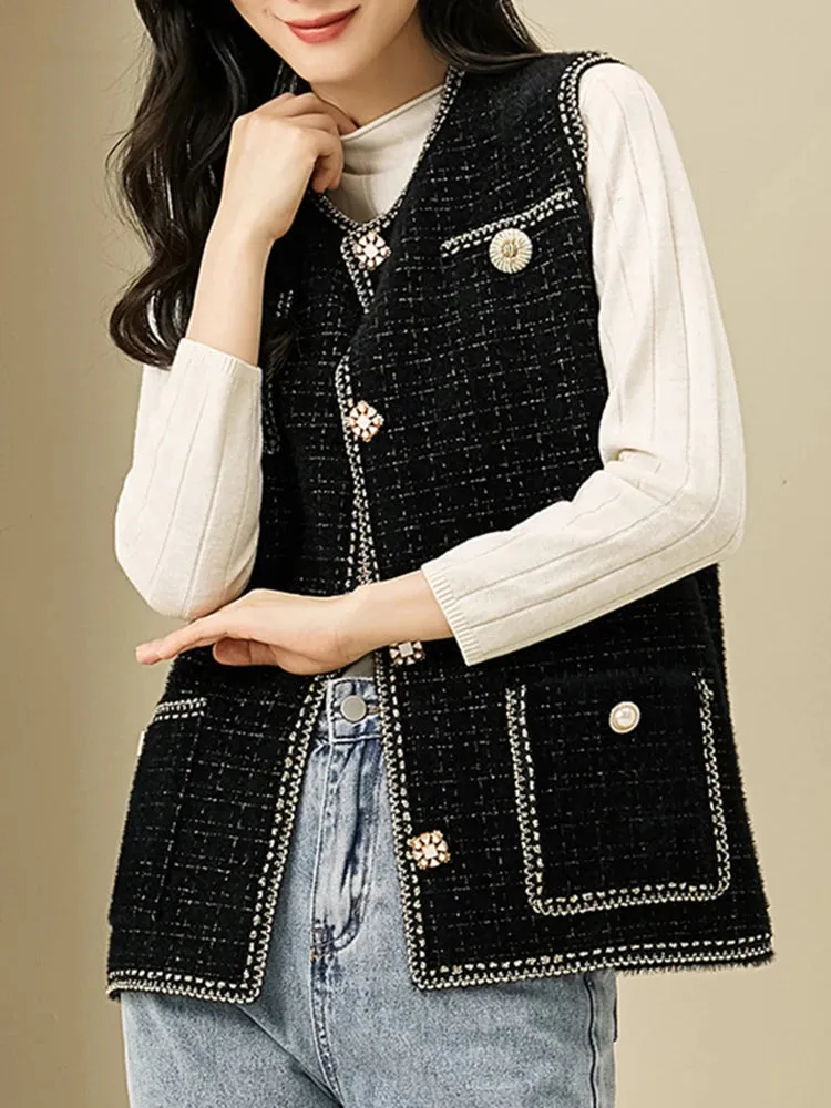 Fall Winter Women Vest Faux Mink Fur Luxurious Single-Breasted Waistcoat Knitted Sweater Vest Sleeveless Oversized Jacket C-133