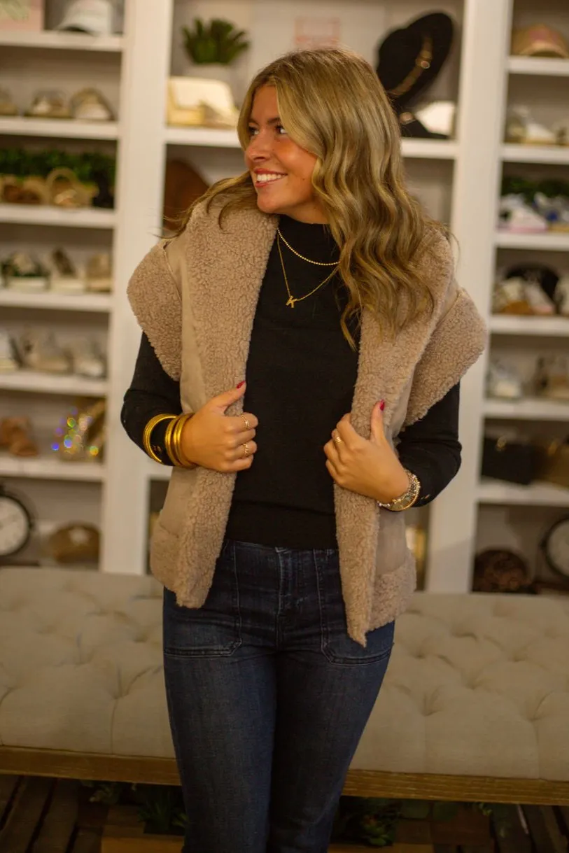 Faux Suede Shearling Vest