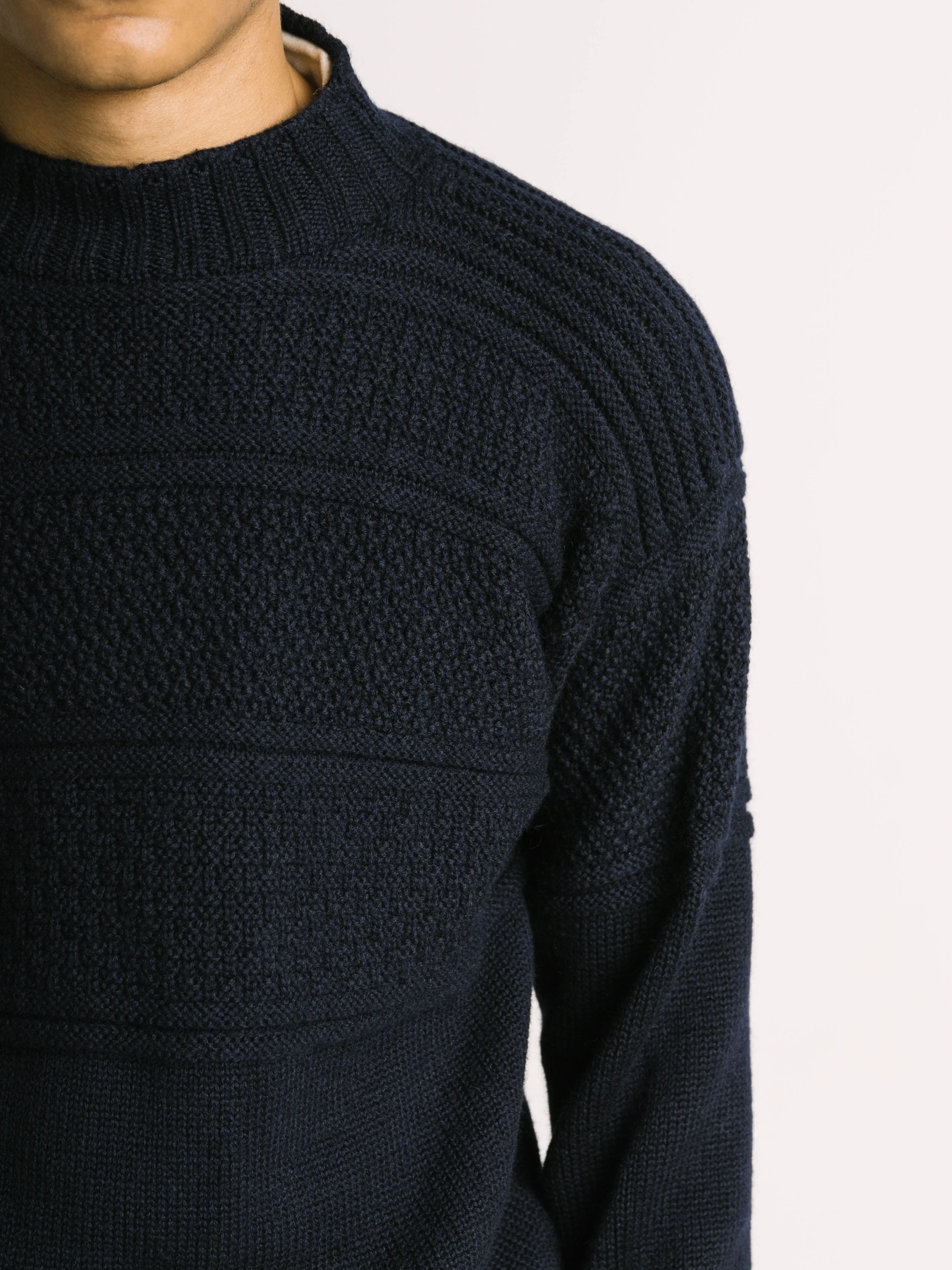 Fife Gansey Knit in Navy Merino Wool