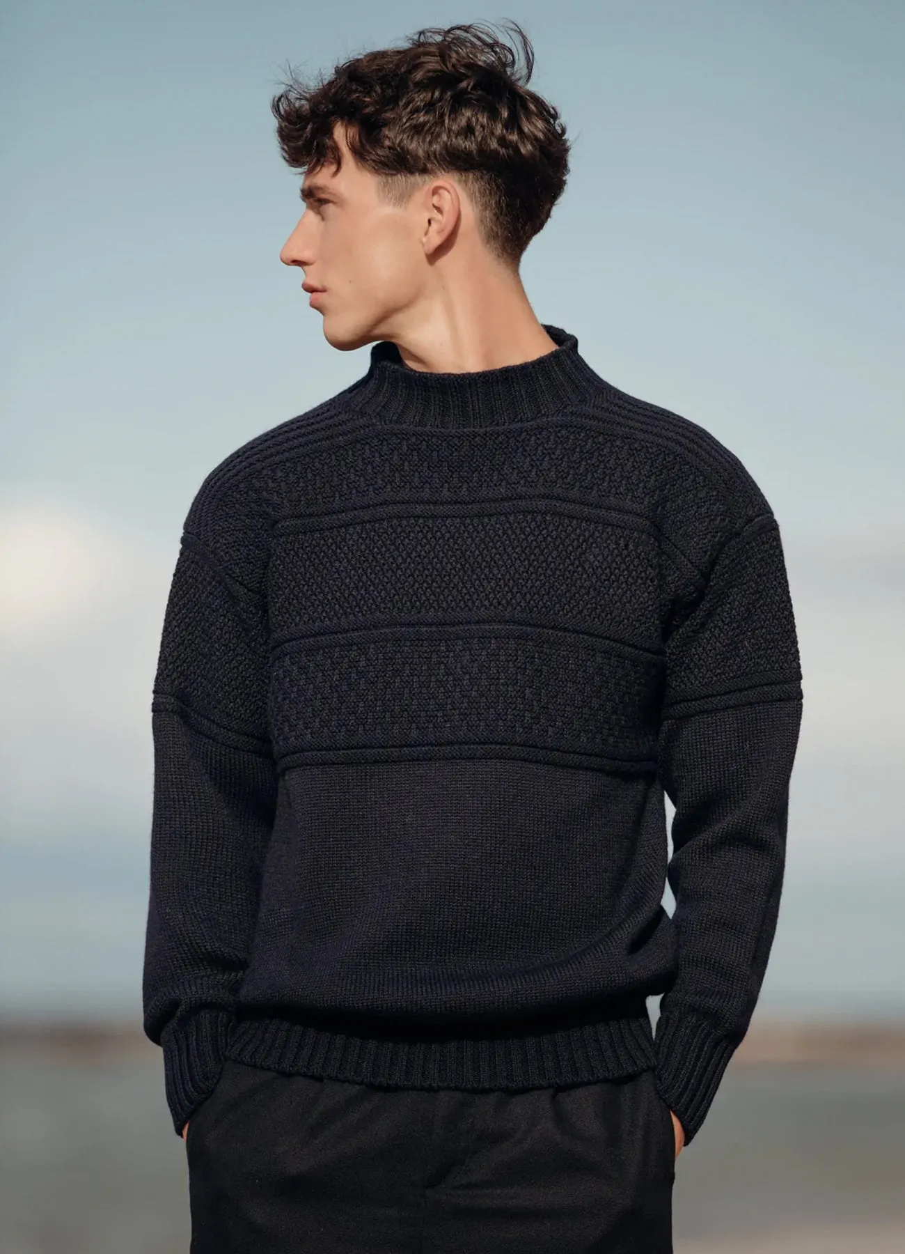 Fife Gansey Knit in Navy Merino Wool