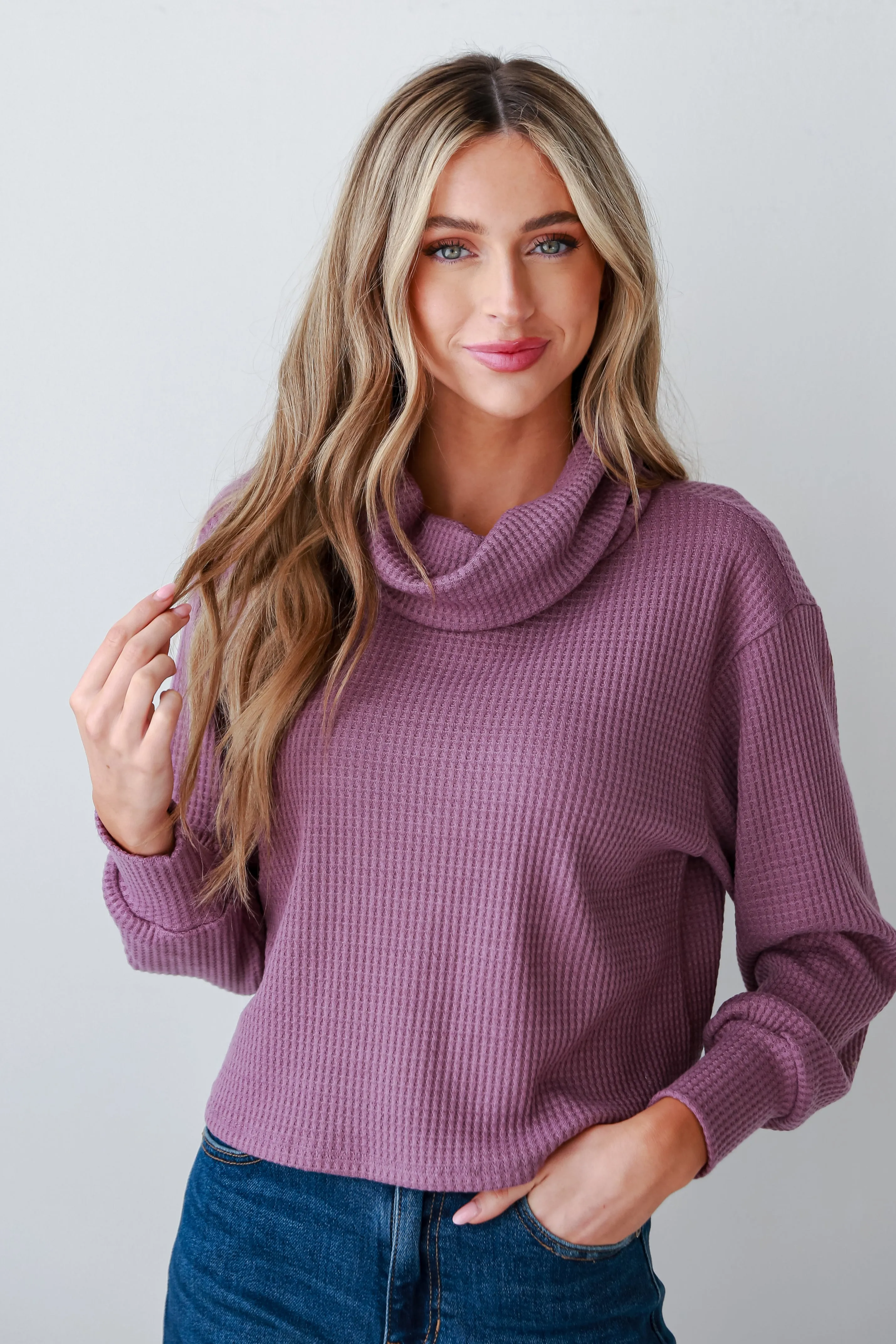 FINAL SALE - Remember This Moment Plum Waffle Knit Turtleneck Top