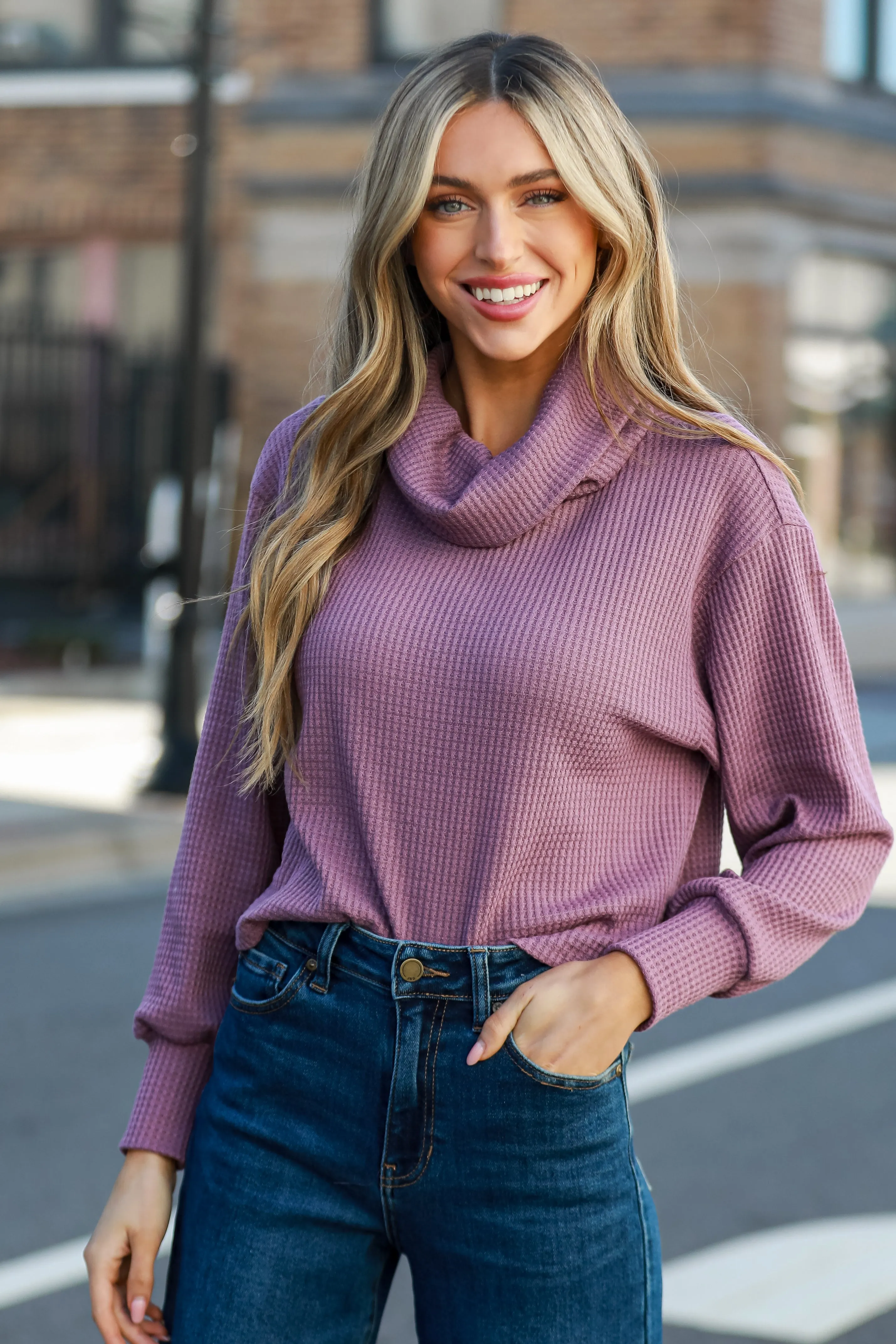 FINAL SALE - Remember This Moment Plum Waffle Knit Turtleneck Top