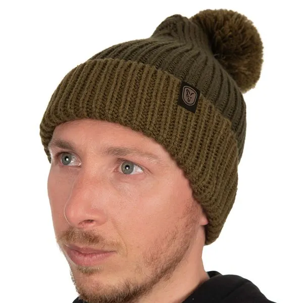 Fox Heavy Knit Bobble Hat Olive