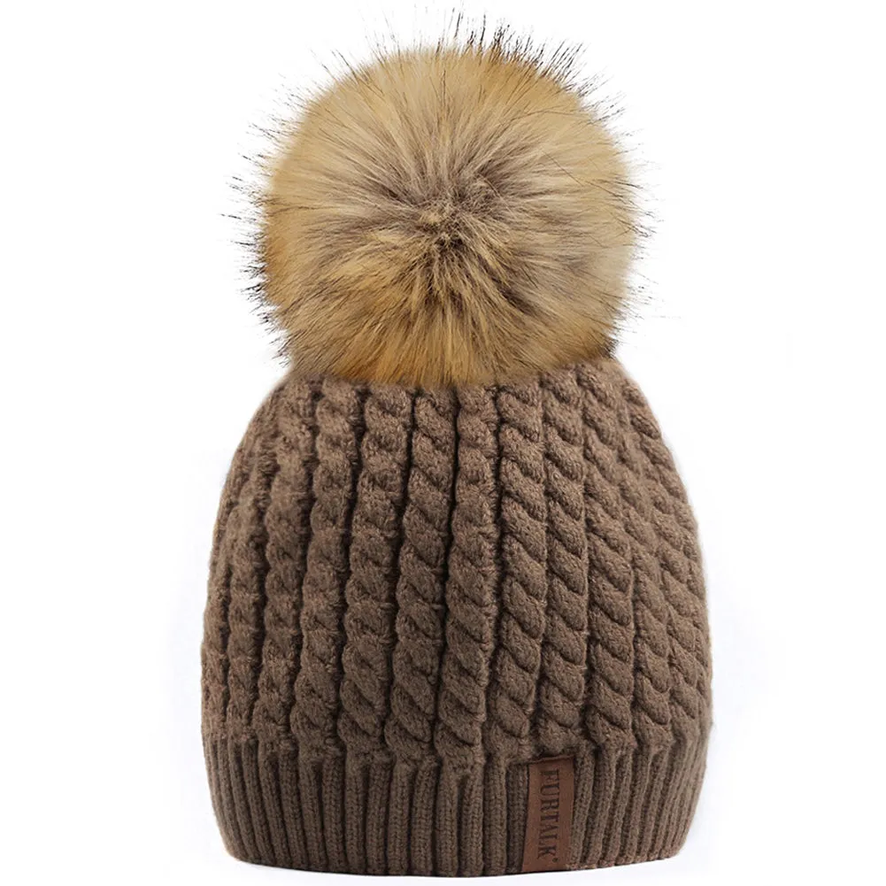 FURTALK Winter Women Faux Fur PomPom Hat Twist Drop Shipping HTWL003