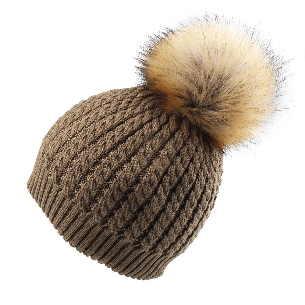 FURTALK Winter Women Faux Fur PomPom Hat Twist Drop Shipping HTWL003