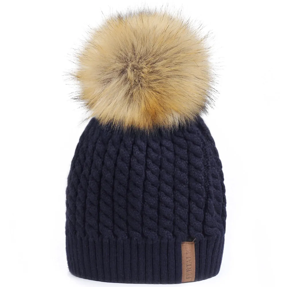 FURTALK Winter Women Faux Fur PomPom Hat Twist Drop Shipping HTWL003