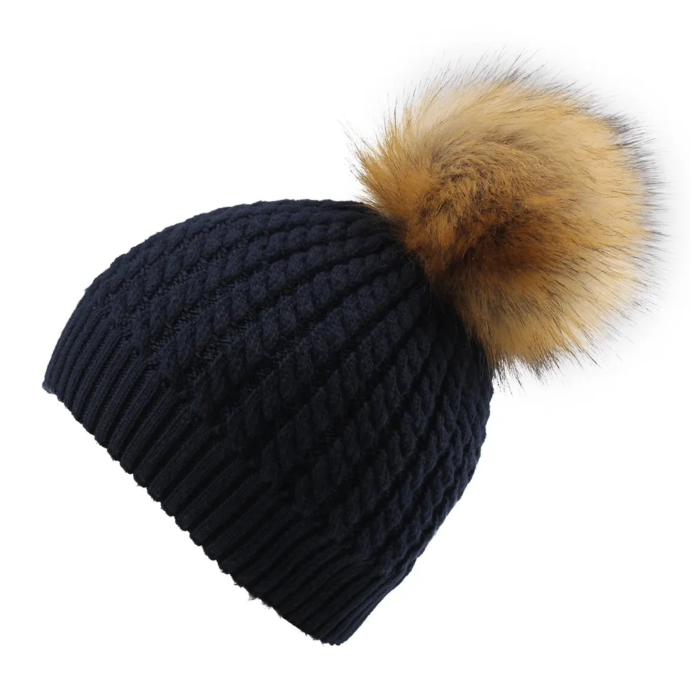 FURTALK Winter Women Faux Fur PomPom Hat Twist Drop Shipping HTWL003