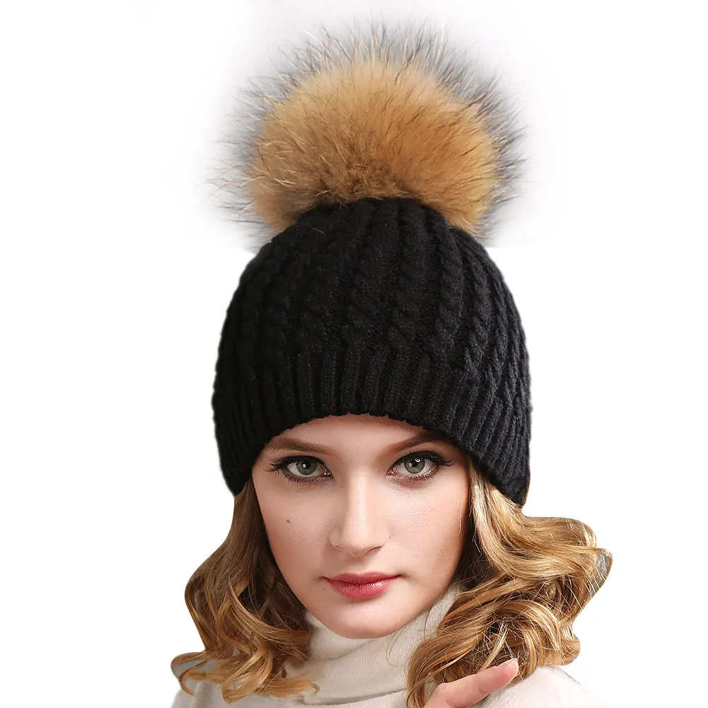 FURTALK Winter Women Faux Fur PomPom Hat Twist Drop Shipping HTWL003