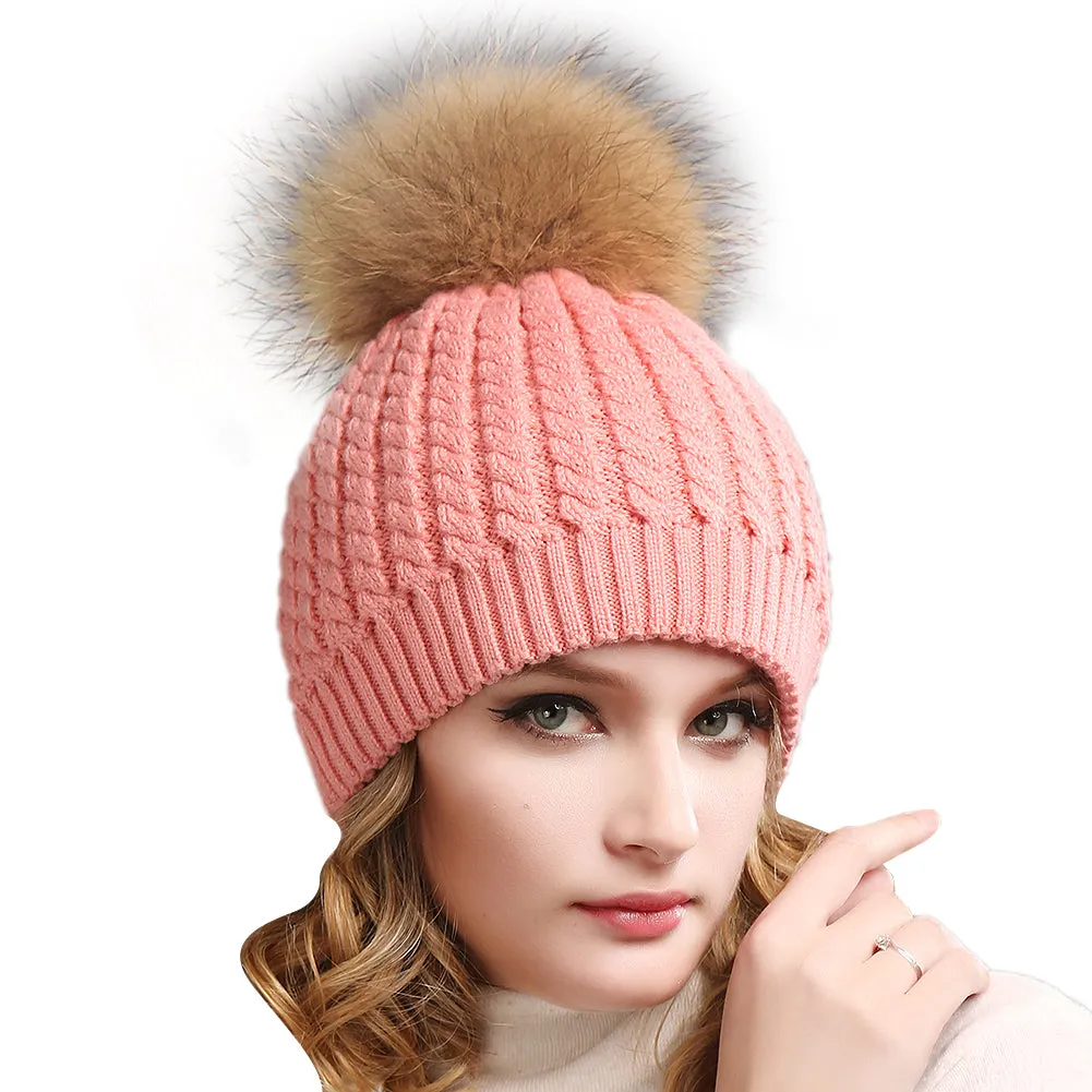 FURTALK Winter Women Faux Fur PomPom Hat Twist Drop Shipping HTWL003