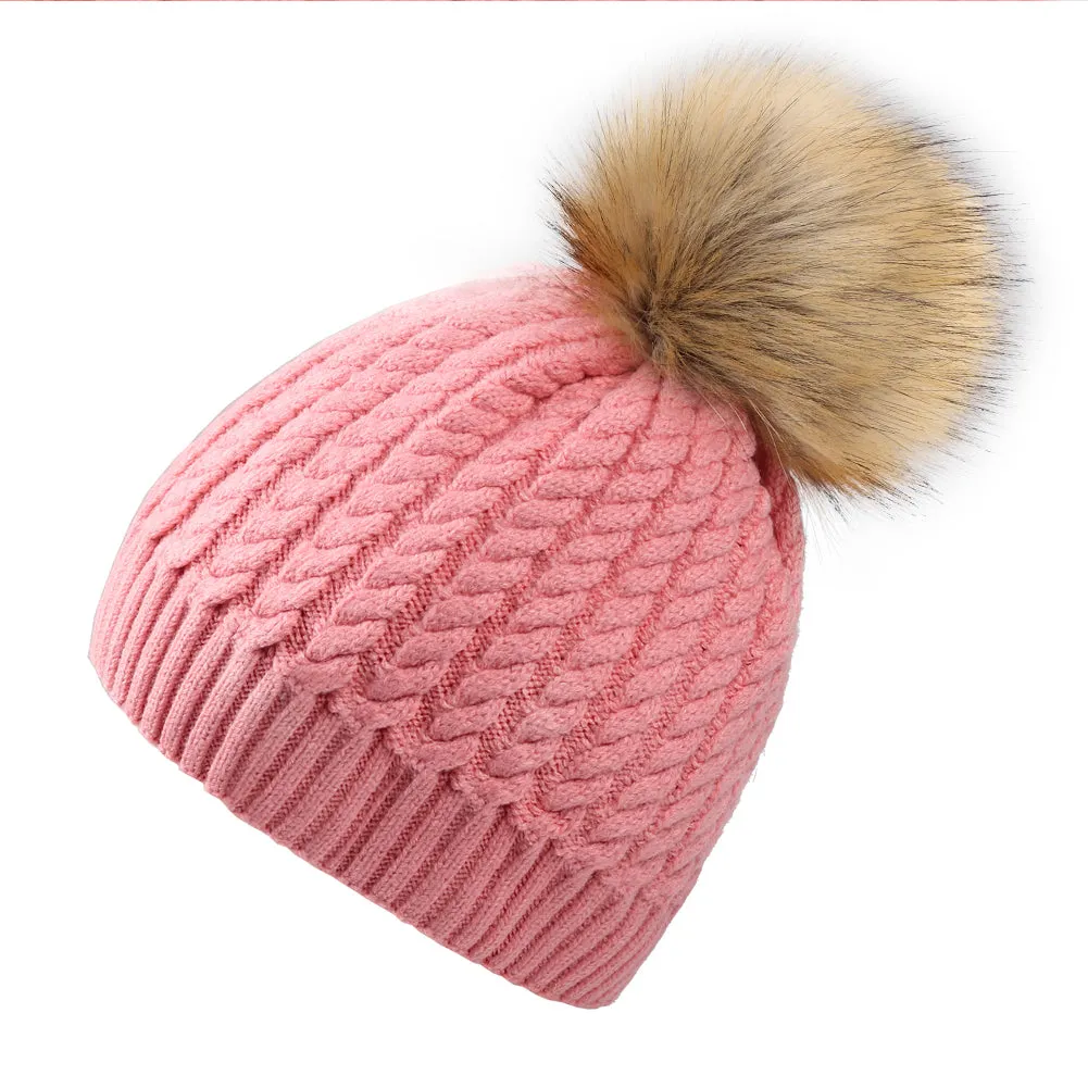 FURTALK Winter Women Faux Fur PomPom Hat Twist Drop Shipping HTWL003