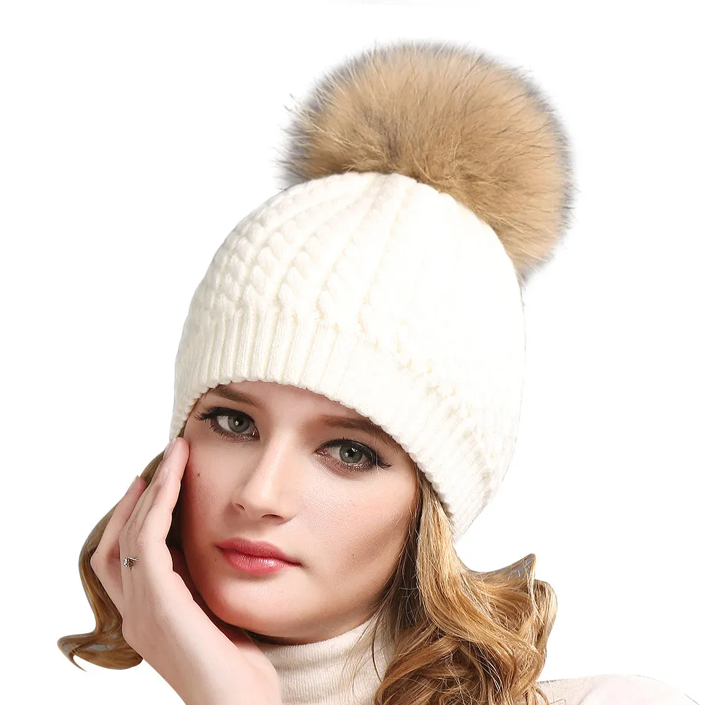 FURTALK Winter Women Faux Fur PomPom Hat Twist Drop Shipping HTWL003