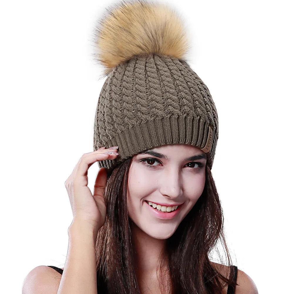 FURTALK Winter Women Faux Fur PomPom Hat Twist Drop Shipping HTWL003