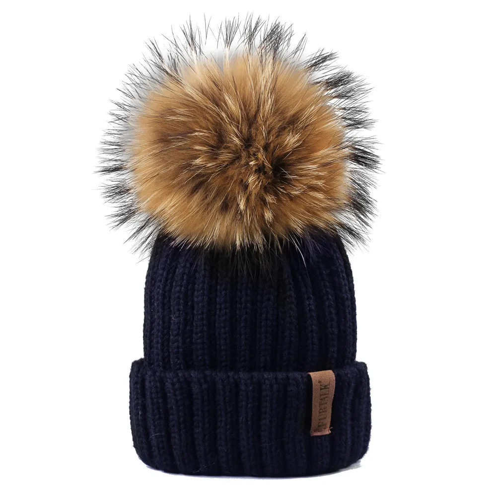 FURTALK Winter Women  Real Fur PomPom Hat  Drop Shipping HTWL001