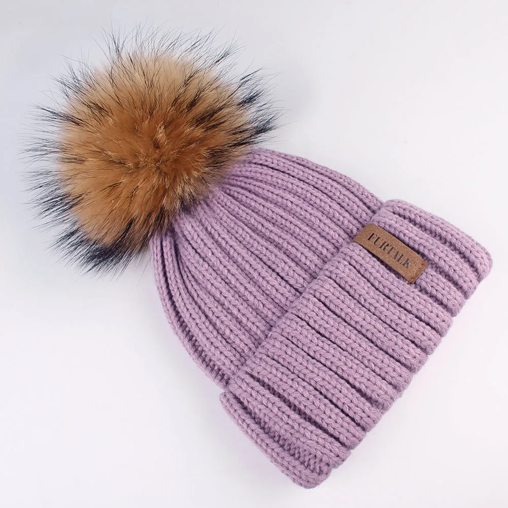 FURTALK Winter Women  Real Fur PomPom Hat  Drop Shipping HTWL001