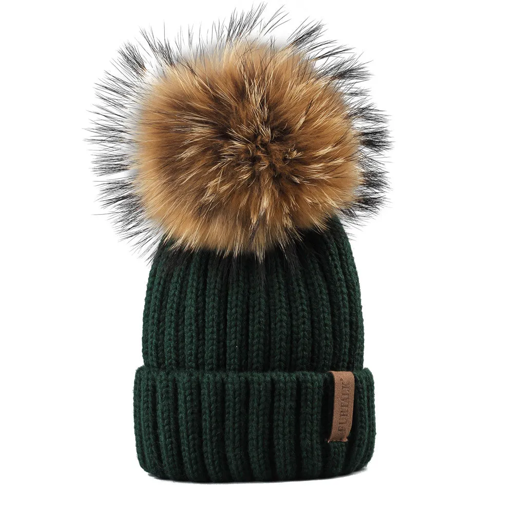 FURTALK Winter Women  Real Fur PomPom Hat  Drop Shipping HTWL001