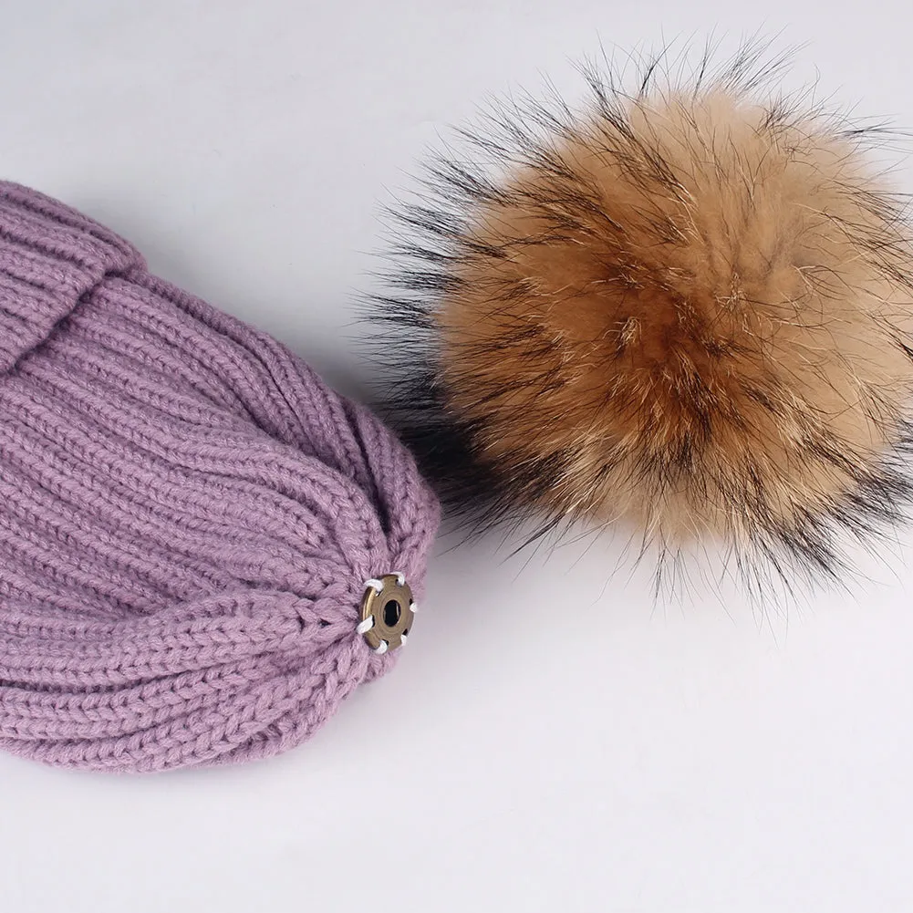 FURTALK Winter Women  Real Fur PomPom Hat  Drop Shipping HTWL001