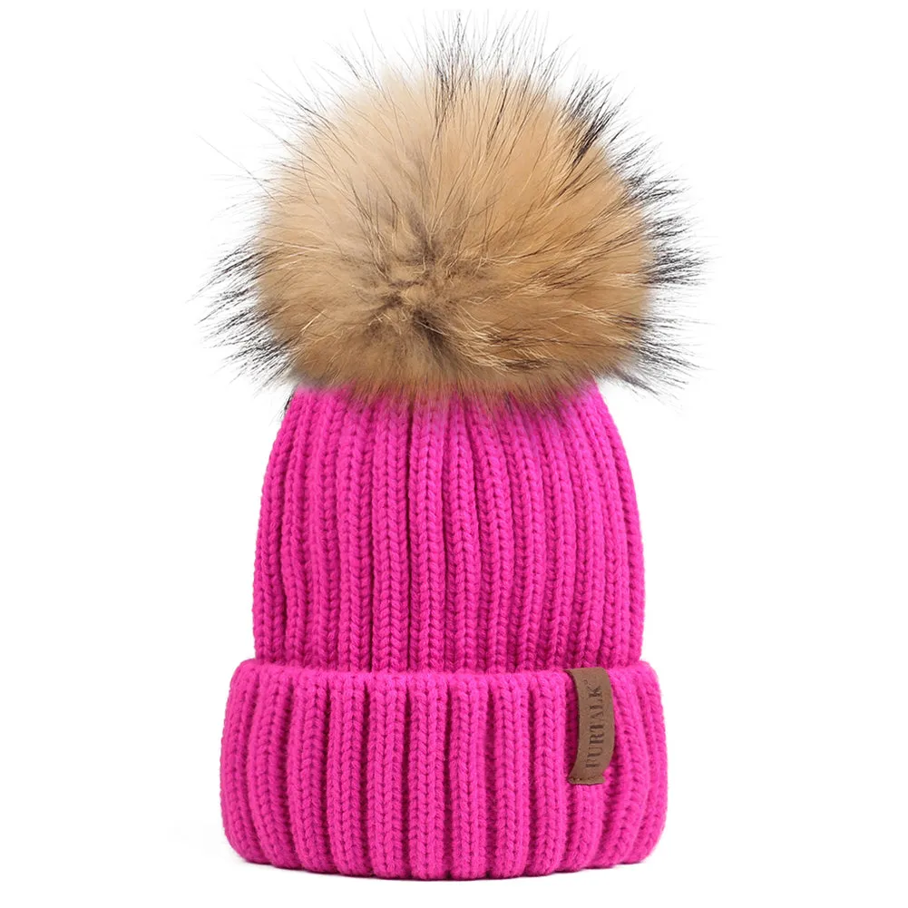 FURTALK Winter Women  Real Fur PomPom Hat  Drop Shipping HTWL001