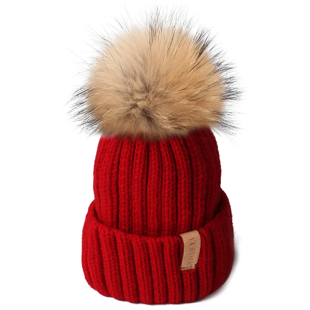 FURTALK Winter Women  Real Fur PomPom Hat  Drop Shipping HTWL001