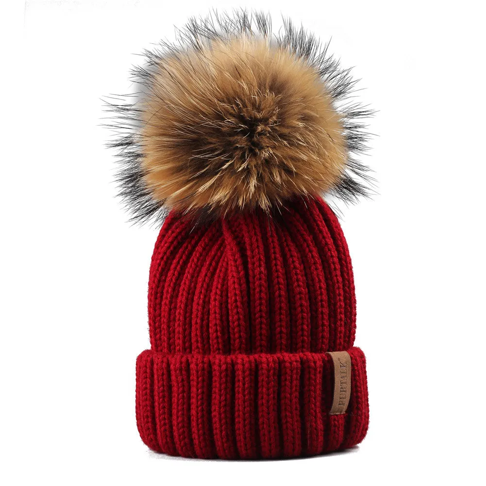 FURTALK Winter Women  Real Fur PomPom Hat  Drop Shipping HTWL001