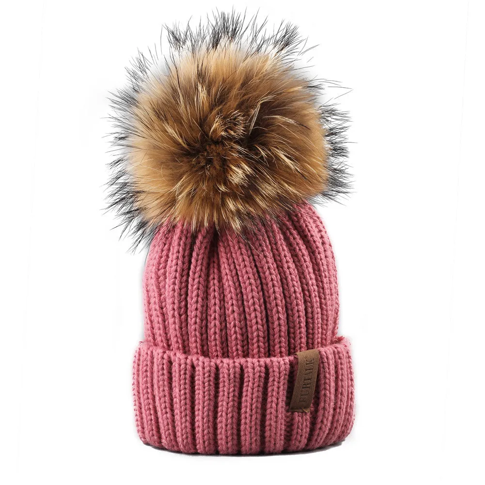 FURTALK Winter Women  Real Fur PomPom Hat  Drop Shipping HTWL001