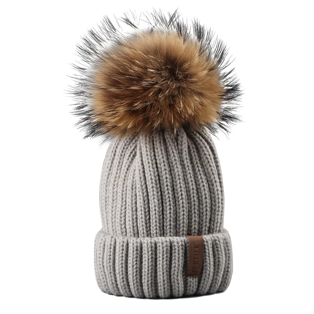 FURTALK Winter Women  Real Fur PomPom Hat  Drop Shipping HTWL001