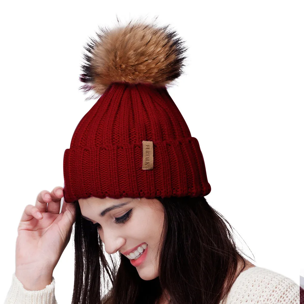 FURTALK Winter Women  Real Fur PomPom Hat  Drop Shipping HTWL001