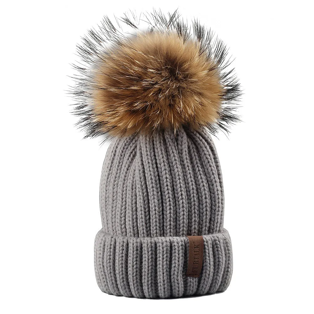 FURTALK Winter Women  Real Fur PomPom Hat  Drop Shipping HTWL001