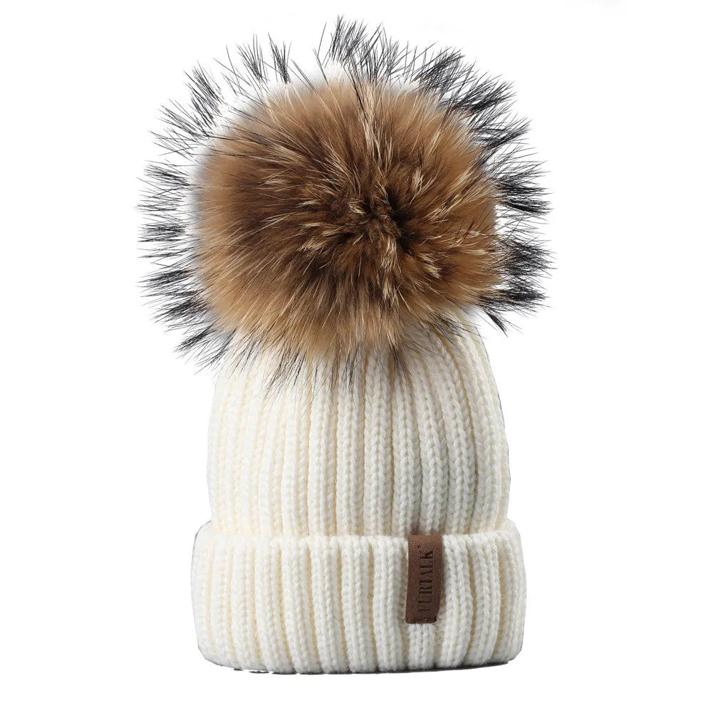 FURTALK Winter Women  Real Fur PomPom Hat  Drop Shipping HTWL001